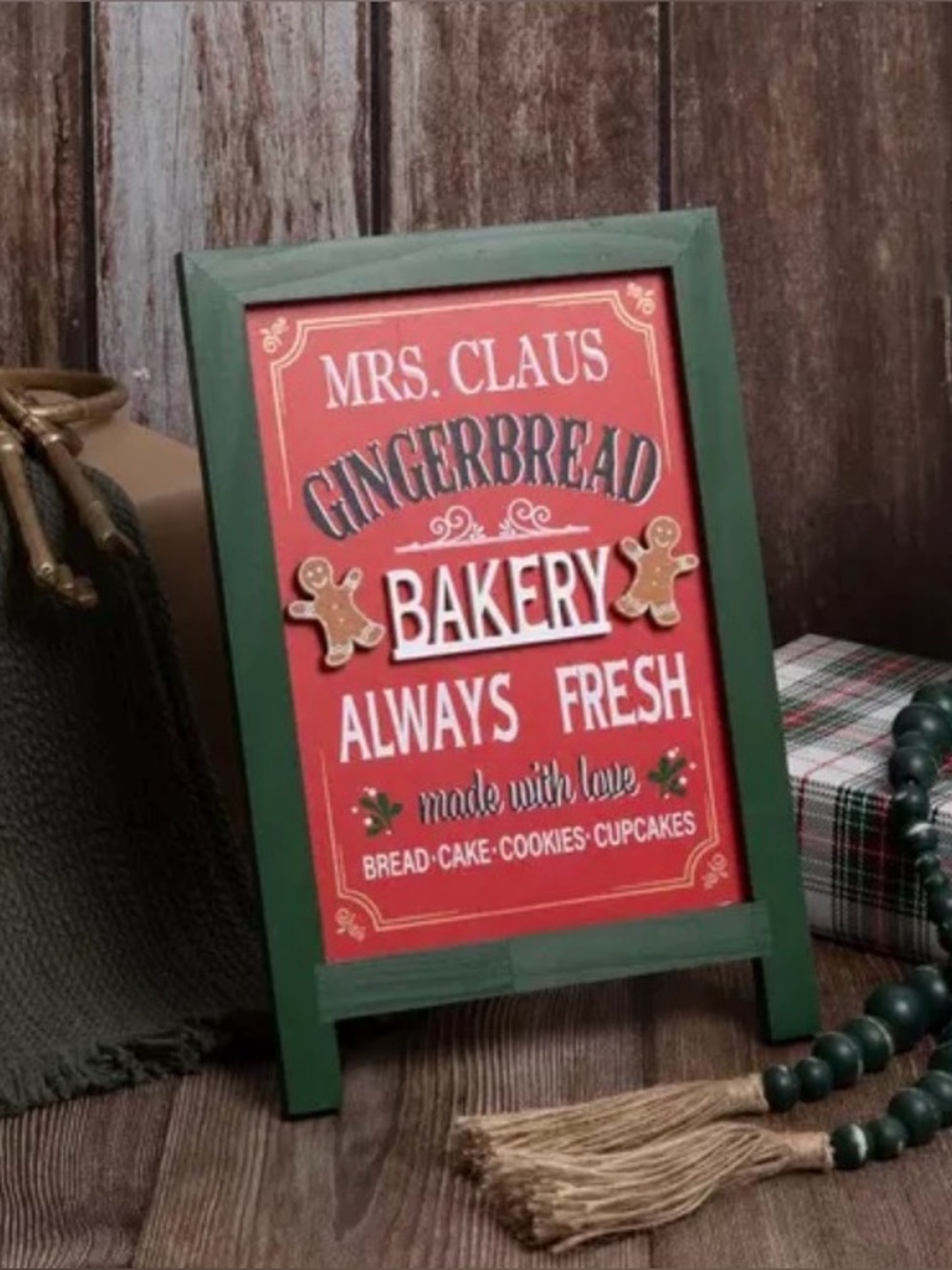 Mrs. Claus Gingerbread Bakery Holiday Sign - Red and Green